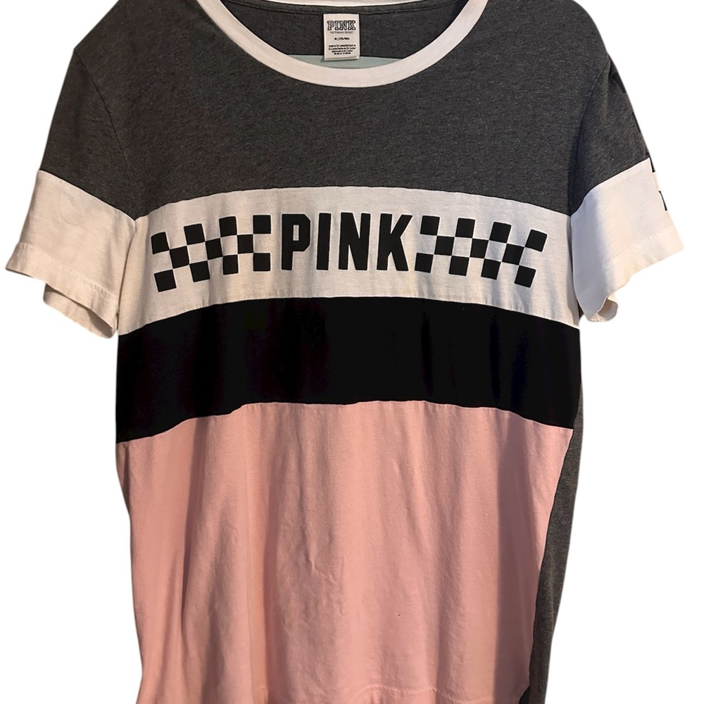 PINK Victoria's Secret Checkered Tee - Gray, Black, Pink